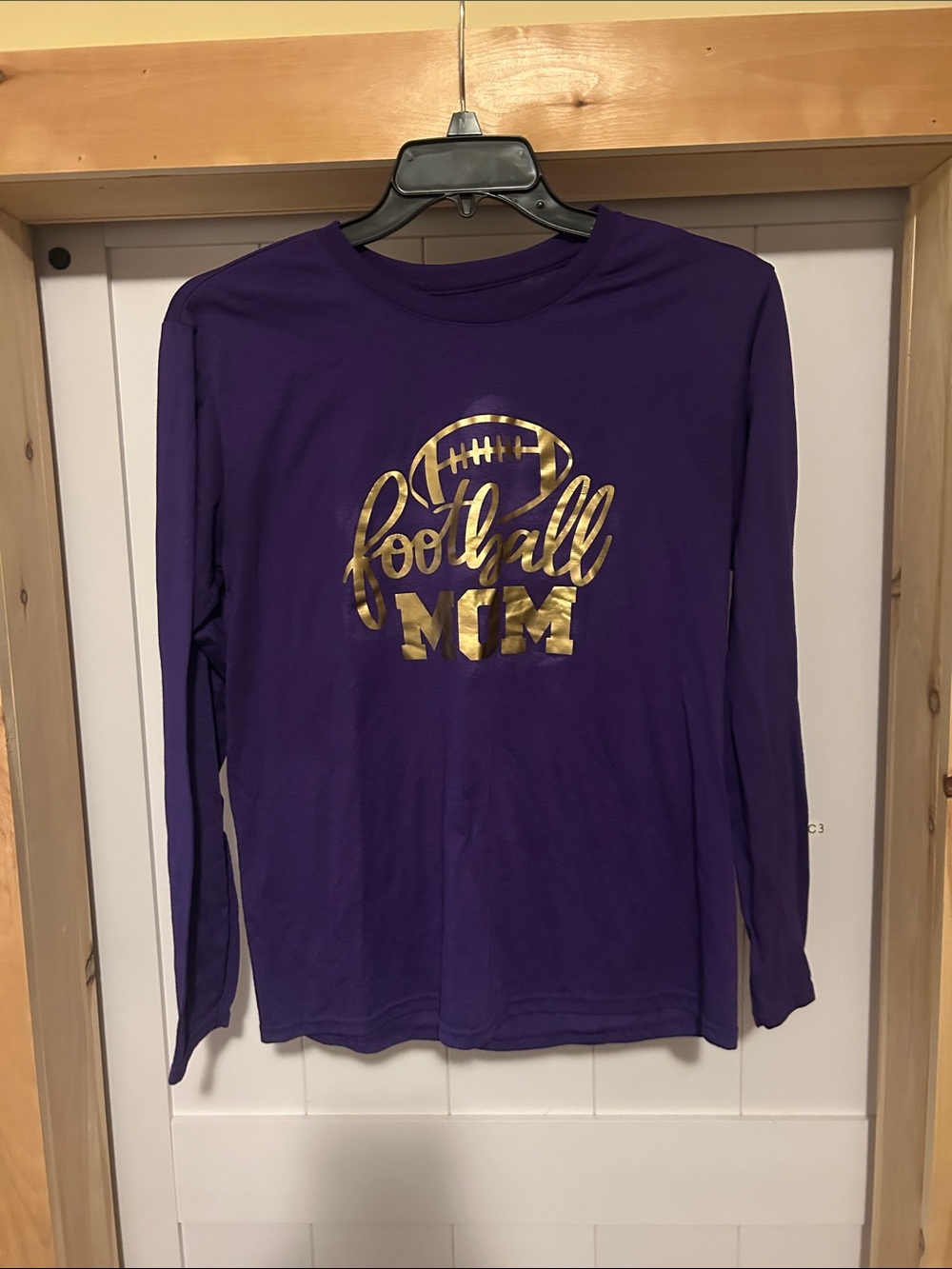 Purple Long-Sleeve 'Football Mom' Tee with Gold Foil Graphic
